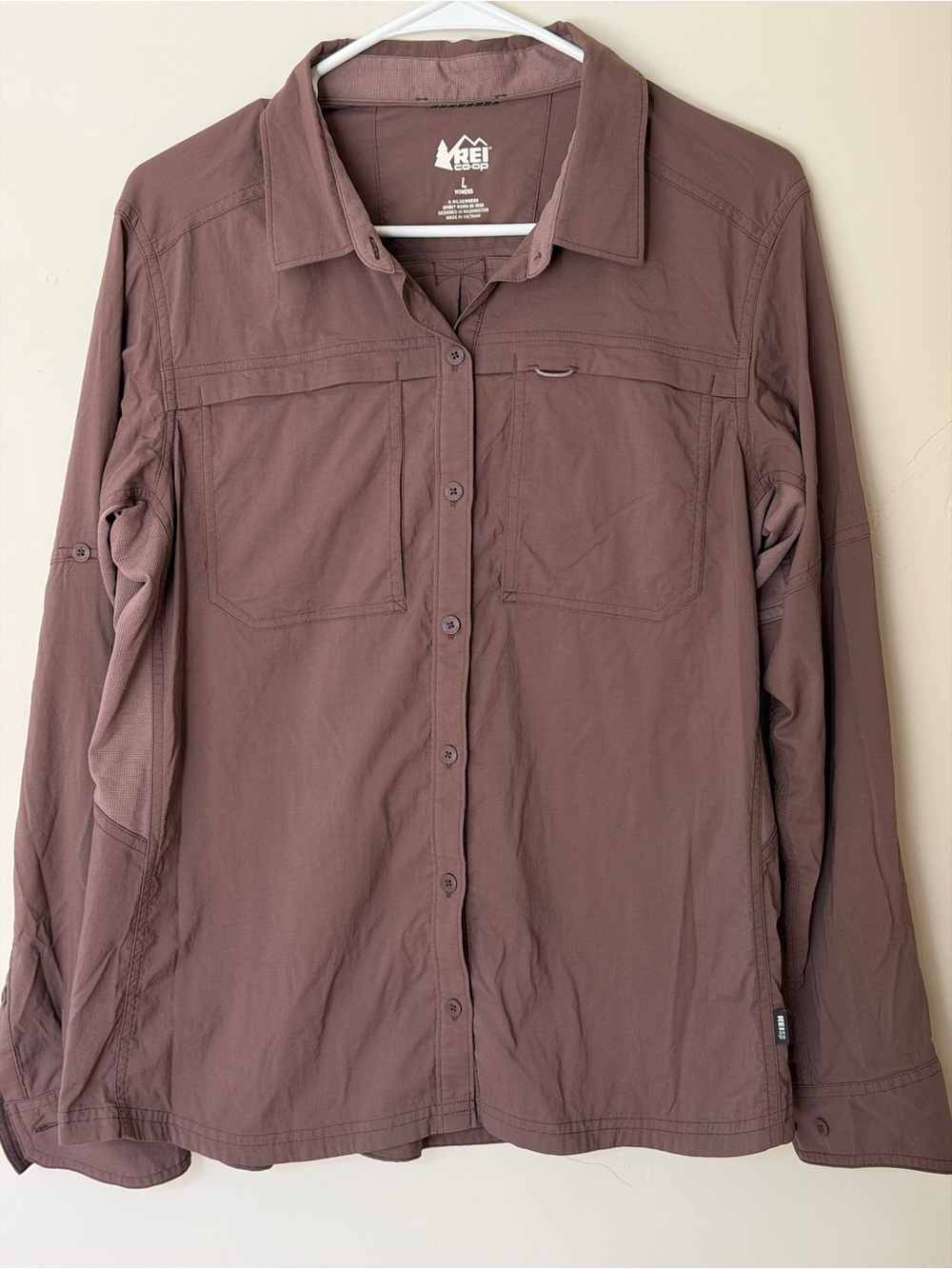 Women's Long-Sleeve Button Shirt Jacket - Dark Mauve